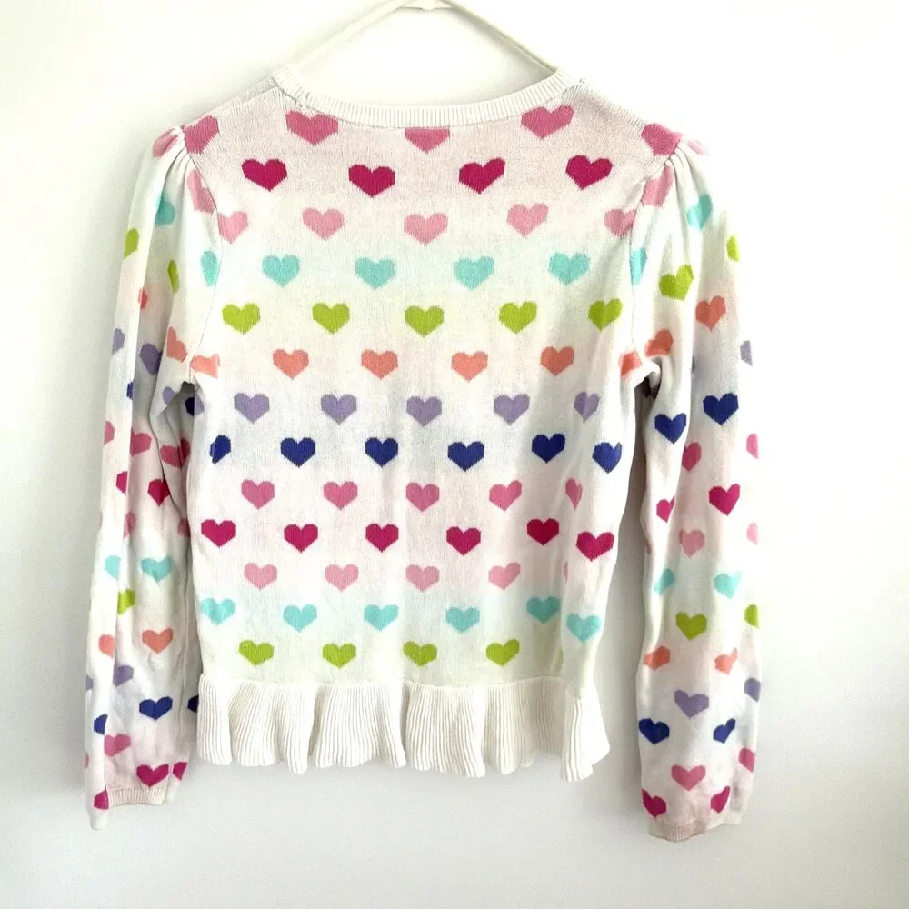 Gymboree Sweater Lot Purple Cable Knit Peplum Ruffle Girls Sz 12 Rainbow Heart